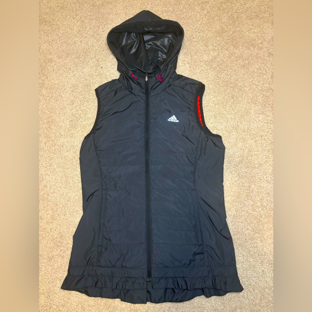 Adidas black vest zipper jacket with bottom ruffles